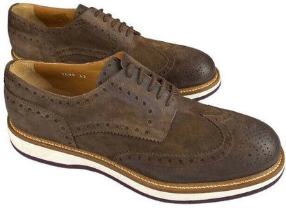 Scarpa uomo Doucal's Derby Stringate Brogue in scamosciato marrone, scarpe stringate basse di moda per uomo.