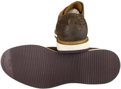 Scarpa uomo Doucal's Derby stringate brogue in scamosciato marrone, scarpe basse eleganti e classiche.