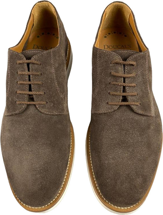 Scarpa uomo Doucal's polacchini bassi in pelle scamosciata marrone, scarpa stringata elegante da uomo.