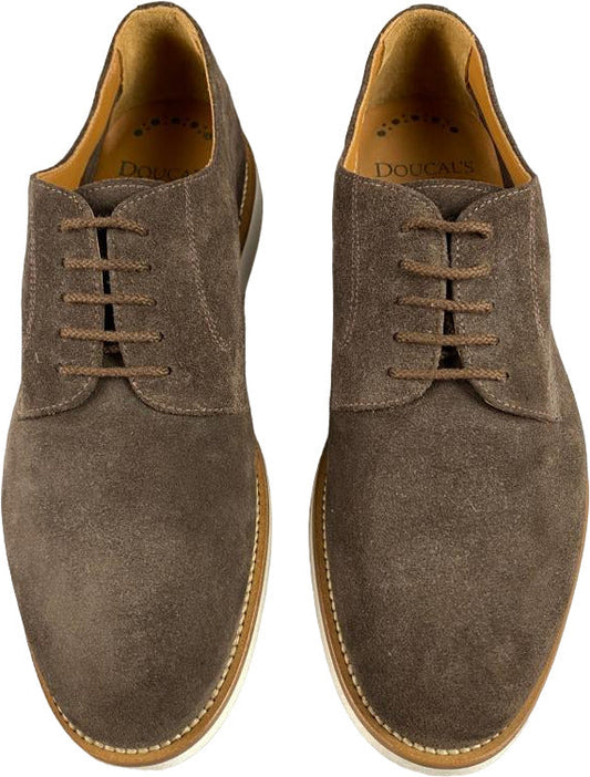 Scarpa uomo Doucal's polacchini bassi in pelle scamosciata marrone, scarpa stringata elegante da uomo.