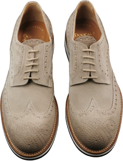 Scarpa uomo Doucal's Derby Stringate Brogue in scamosciato colore Daime Gyser, scarpa stringata bassa in stile moda uomo