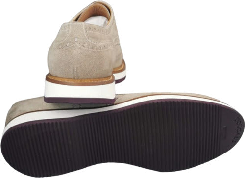 Scarpa uomo Doucal's Derby stringate brogue in scamosciato colore Daime Gyser, scarpa stringata bassa elegante e casual in beige