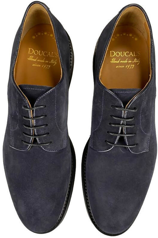 Scarpa uomo Doucal's Derby stringata in scamosciato blu, scarpe basse eleganti per moda uomo.