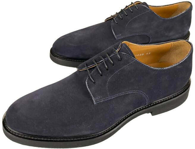Scarpa uomo Doucal's Derby stringata in scamosciato blu, scarpe basse eleganti per moda uomo.