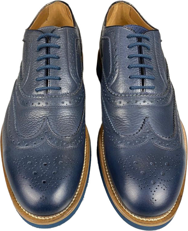 Scarpa uomo Doucal's Oxford stringata in pelle blu, scarpe basse eleganti e classiche in stile moda uomo.