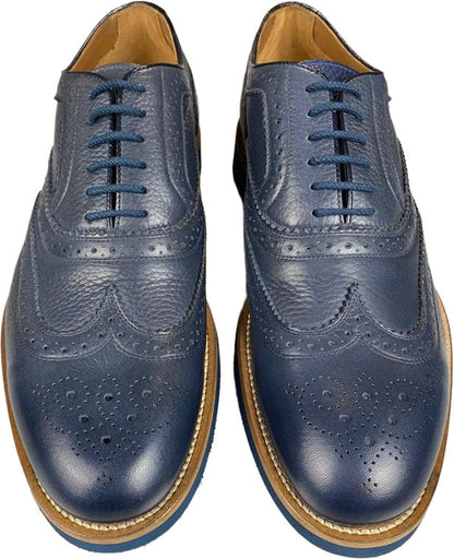 Scarpa uomo Doucal's Oxford stringata in pelle blu, scarpe basse eleganti e classiche in stile moda uomo.
