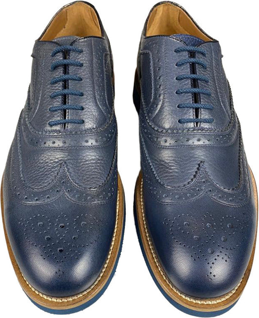 Scarpa uomo Doucal's Oxford stringata in pelle blu, scarpe basse eleganti e classiche in stile moda uomo.