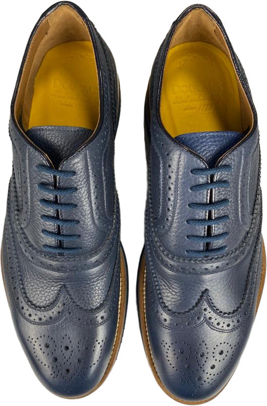 Scarpa uomo Doucal's Oxford stringata in pelle blu, scarpe basse eleganti per moda uomo