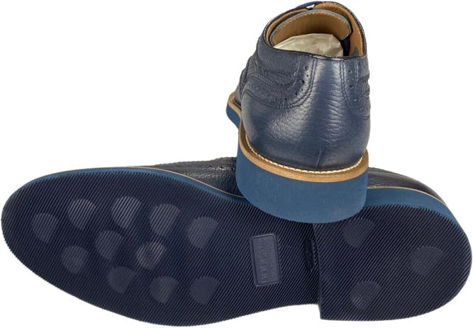 Scarpa uomo Doucal's Oxford stringata in pelle blu, scarpe basse eleganti e classiche per uomo.
