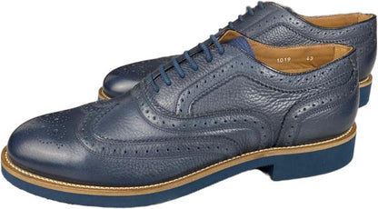 Scarpa uomo Doucal's Oxford Stringate in pelle blu, scarpe stringate basse per moda uomo, modello elegante in pelle blu.