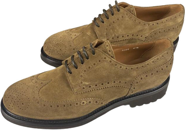 Scarpa uomo Doucal's Derby stringata brogue in scamosciato colore tabacco, scarpa elegante e versatile, modello basso.