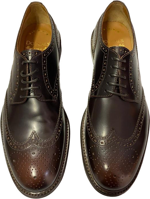 Scarpa uomo Doucal's Francesina stringata in pelle opaca marrone con fiore in punta, scarpe stringate basse in stile moda uomo.