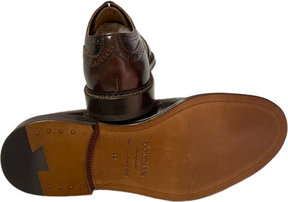 Scarpa uomo Doucal's Francesina stringata fiore in punta in pelle opaca colore marrone, scarpe stringate basse in stile moda uomo.