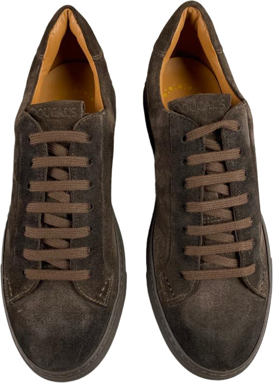 Sneaker casual uomo Doucal's in pelle marrone, scarpa sportiva made in Italy, con dettaglio in pelle e suola bianca.