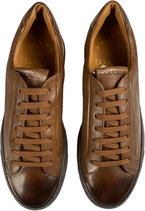 Scarpa uomo Doucal's sneaker in pelle color marrone, casual e sportiva, visibile in primo piano.