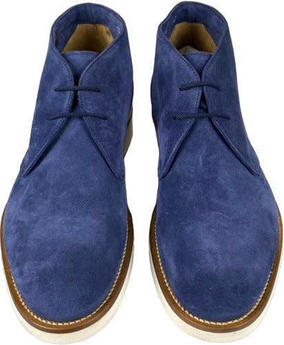 Scarpa uomo Doucal's Polacchini Oscar in pelle scamosciata daino indaco, stivaletti italiani eleganti e di alta qualità.