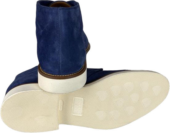 Scarpa uomo Doucal's Polacchini Oscar in pelle scamosciata daino indaco, stivaletti italiani eleganti per uomo.