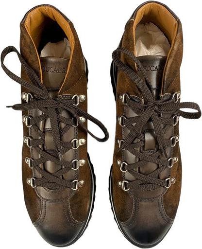 Stivaletto uomo Doucal's in pelle marrone, moda uomo, scarpa elegante con dettaglio in pelle, stile classico e raffinato