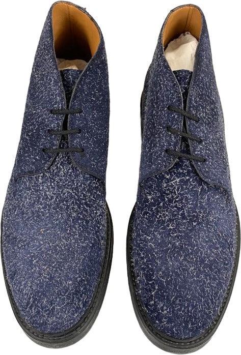 Stivaletto uomo Doucal's in pelle scamosciata blu con fantasia, stile polacchini, scarpa moda uomo, numero 43.