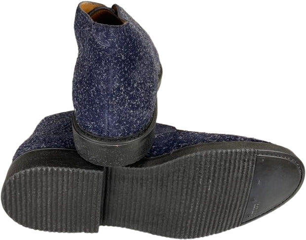 Stivaletto Doucal's in pelle scamosciata blu con fantasia, scarpa uomo stile polacchini, moda uomo, stivali in pelle.