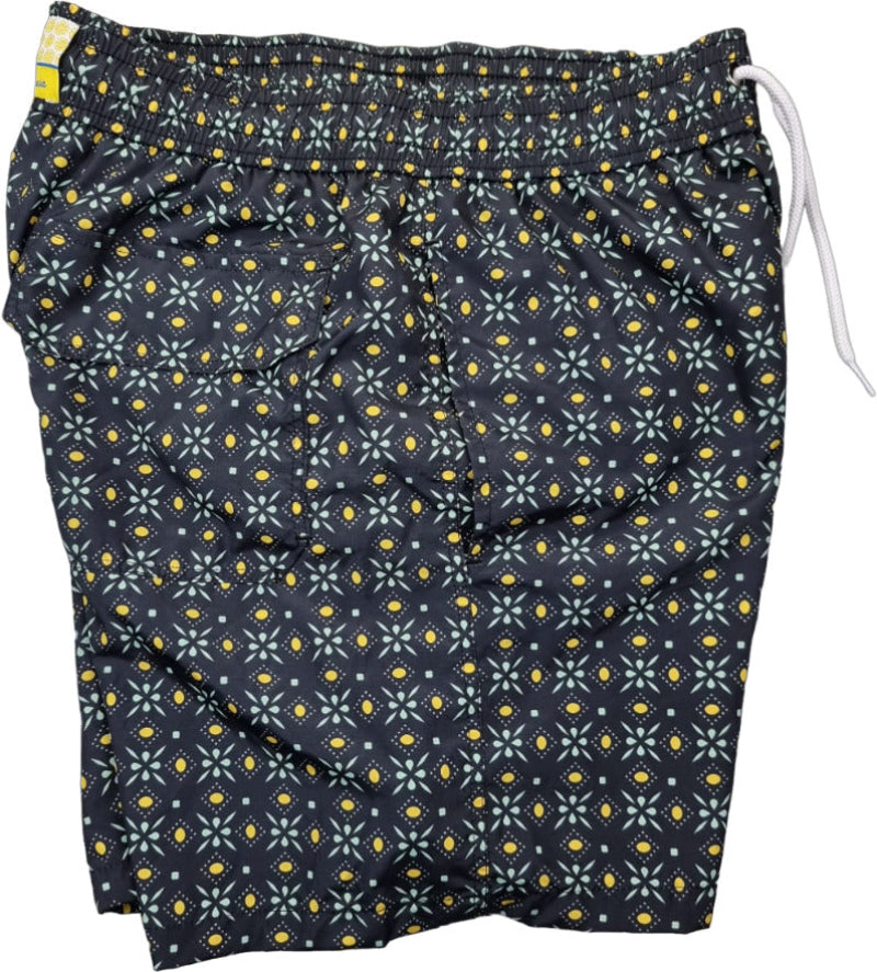 Boxer mare uomo Edizioni Limonaia in nero fantasia con elastico, pantaloncini da bagno comodi per mare e piscina.