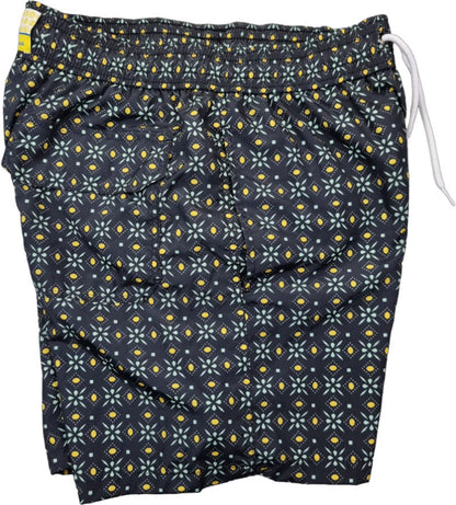 Boxer mare uomo Edizioni Limonaia in nero fantasia con elastico, pantaloncini da bagno comodi per mare e piscina.