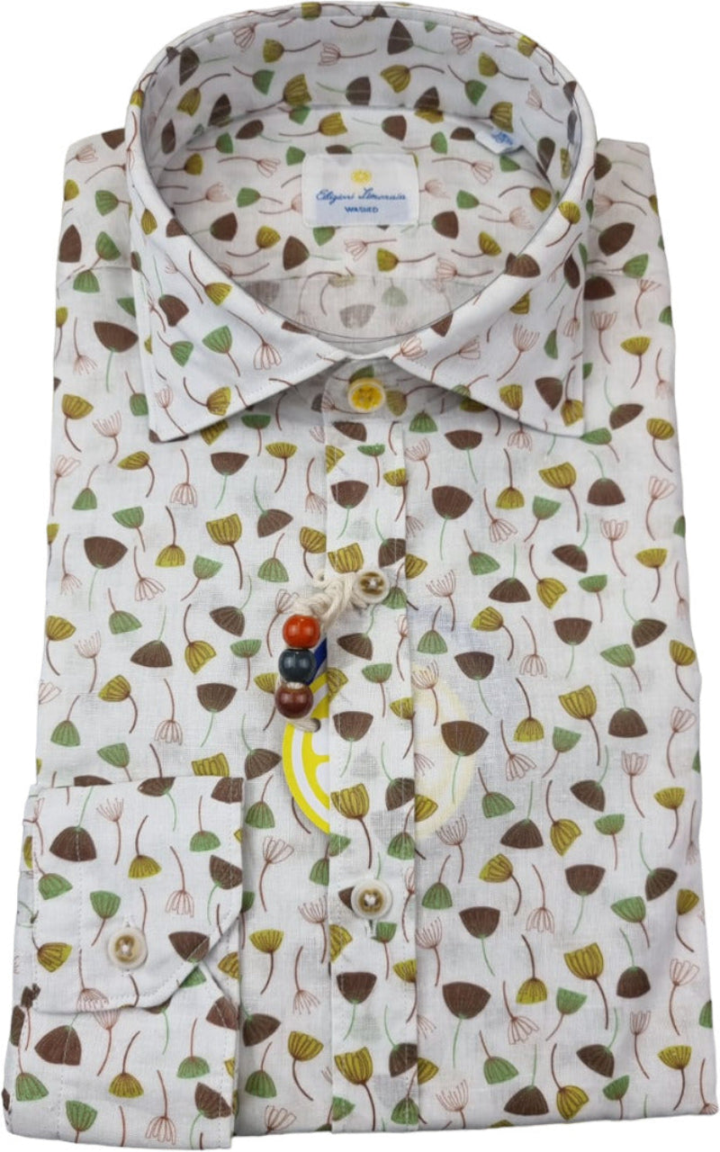 Camicia casual uomo Edizioni Limonaia con motivo floreale bianca, tessuto leggero e stile elegante, perfetta per un look informale.