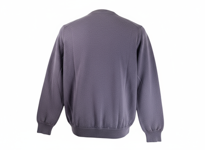 Maglia uomo Fedeli girocollo color prugna, tessuto di alta qualità, stile italiano, vista frontale.
