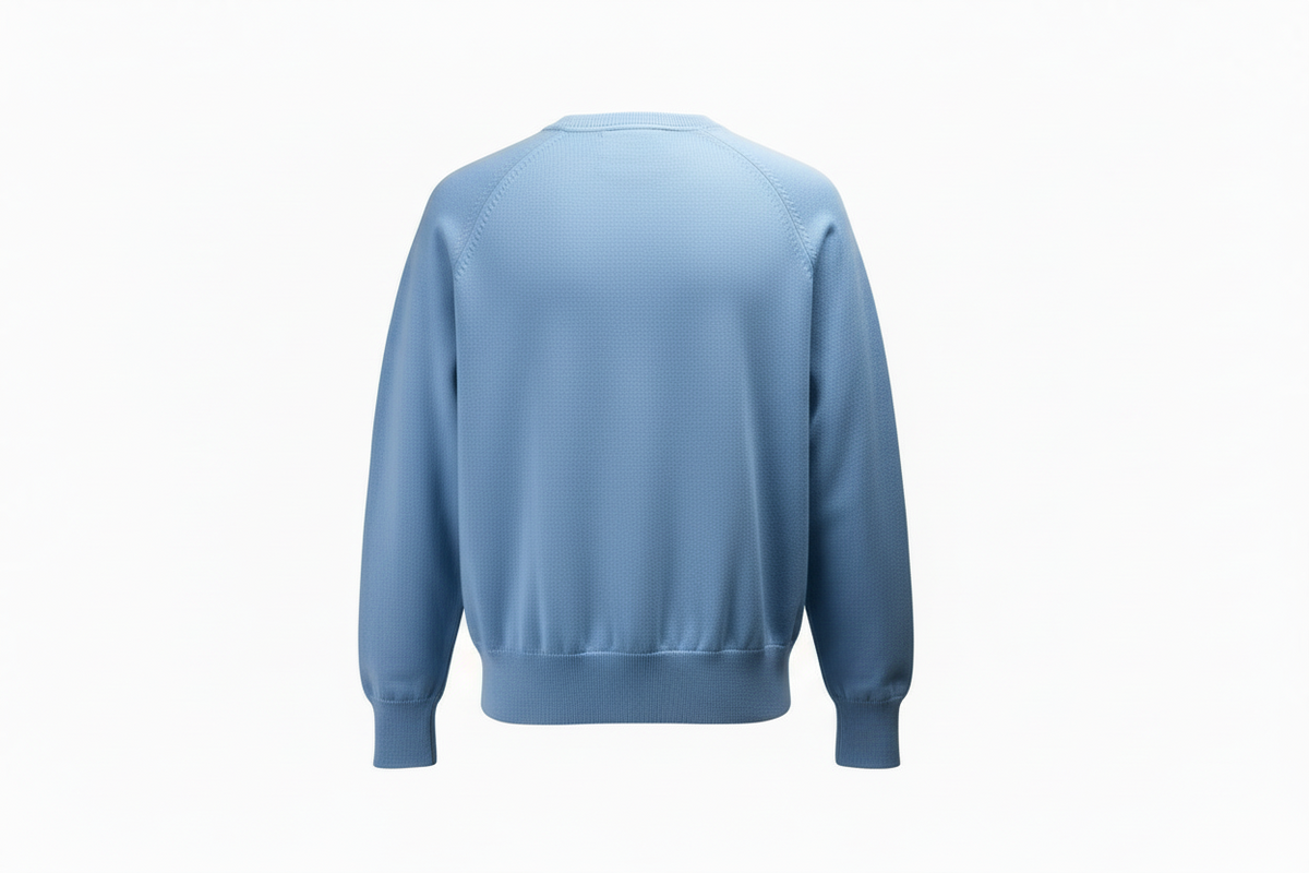 Maglia uomo Fedeli girocollo in tessuto azzurro, abbigliamento moda uomo, vista frontale con collo rotondo.