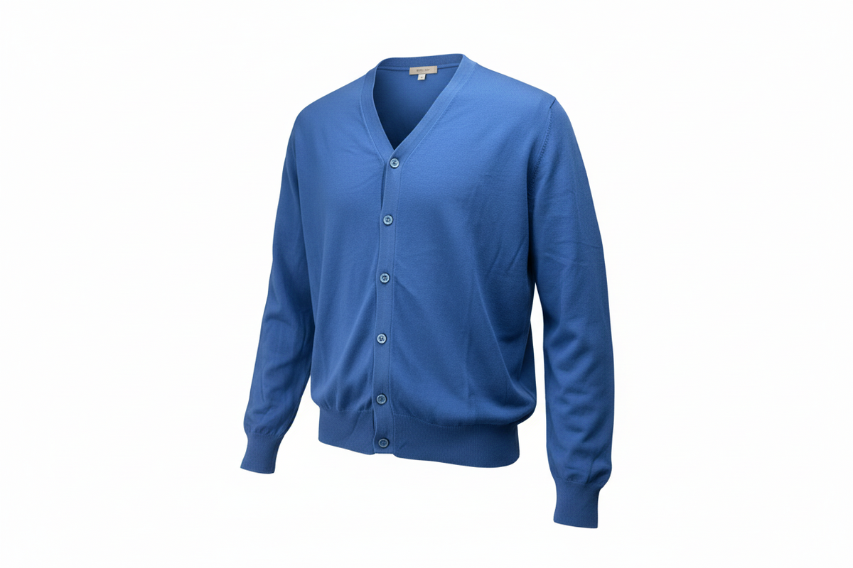 Cardigan uomo Filippo de Laurentis blu con bottoni, maglia invernale in Italia, abbigliamento moda uomo.