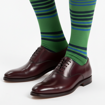 Calze lunghe uomo Gallo multicolore con righe verdi, calze e calzini uomo, design vivace e colorato.