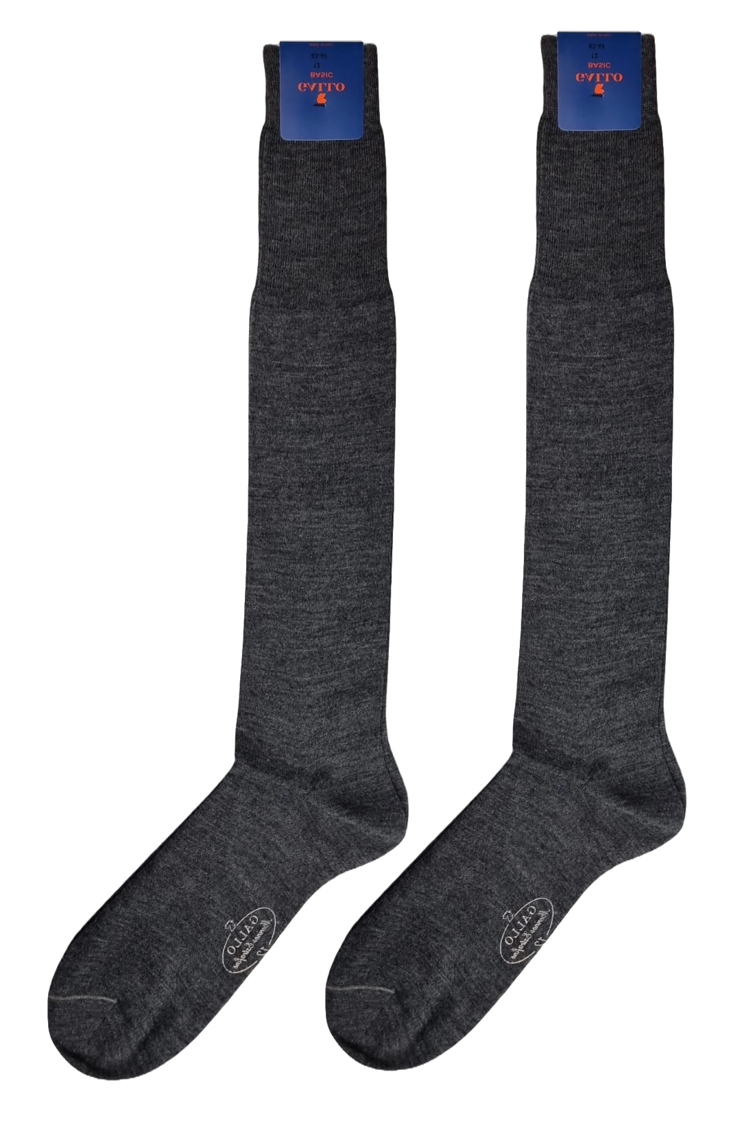 Calze lunghe uomo Gallo in tessuto grigio tinta unita, morbide e comode, perfette per l'abbigliamento casual e elegante.