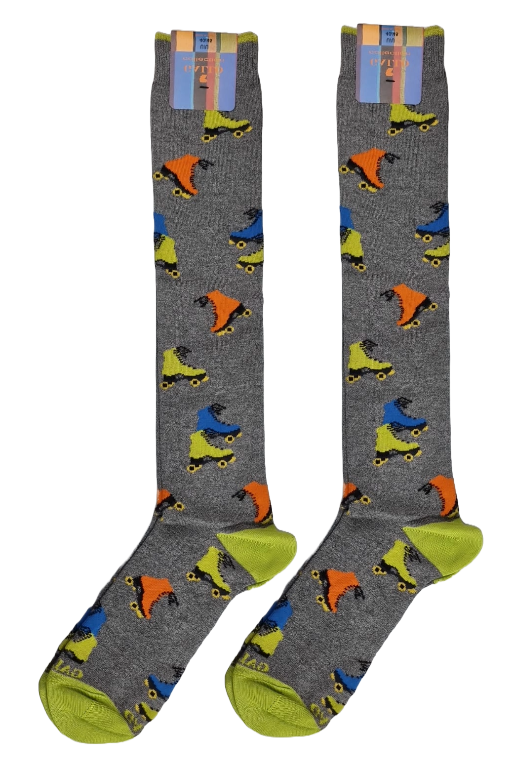 Calze lunghe uomo Gallo con fantasia pattini a rotelle in grigio pietra, morbide e confortevoli, ideali per il look casual.