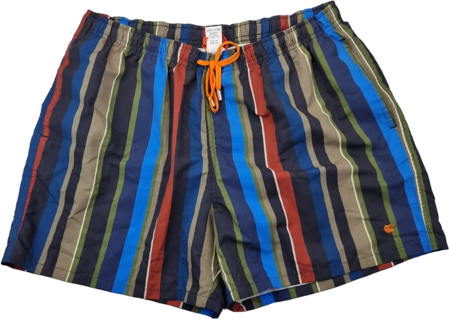 Boxer mare uomo Gallo con strisce multicolor in poliestere premium, stile casual e confortevole, Made in Italy, taglia XXL.