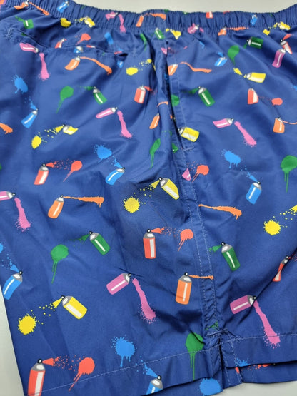 Boxer mare uomo Gallo fantasia spray blu in poliestere riciclato, abbigliamento moda mare e piscina made in Italy.