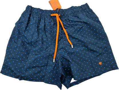 Boxer Mare Uomo Gallo blu con fantasia pois, pantaloncini da spiaggia in stile moda uomo, comodi e estivi.