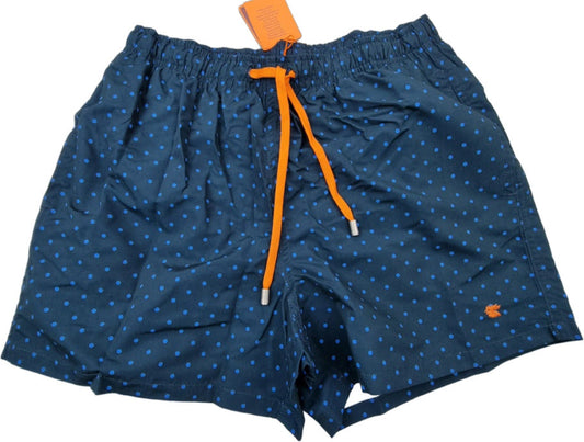 Boxer Mare Uomo Gallo blu con fantasia pois, pantaloncini da spiaggia in stile moda uomo, comodi e estivi.