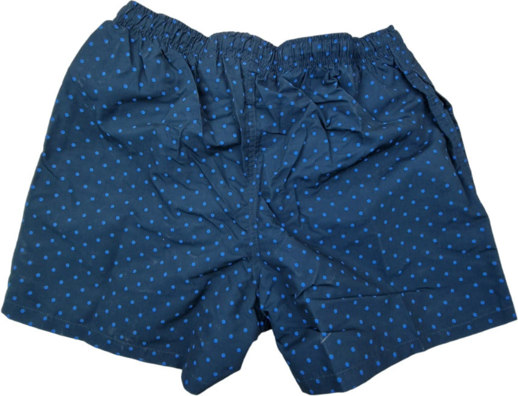 Boxer mare uomo Gallo blu fantasia pois, pantaloncini da spiaggia in stile moda italiana, comodi e colorati per il mare.