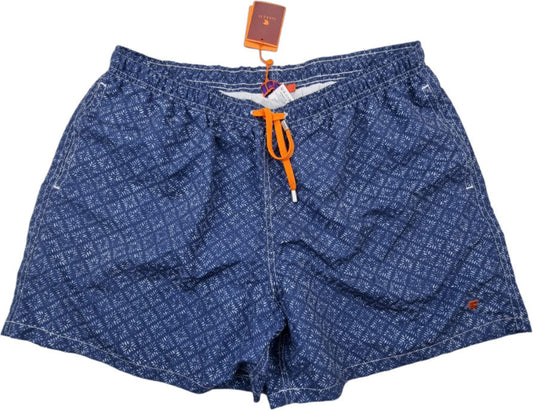 Boxer mare uomo Gallo blu fantasia, pantaloncini da spiaggia in morbido tessuto con motivo colorato, comodi e pratici per l’estate.