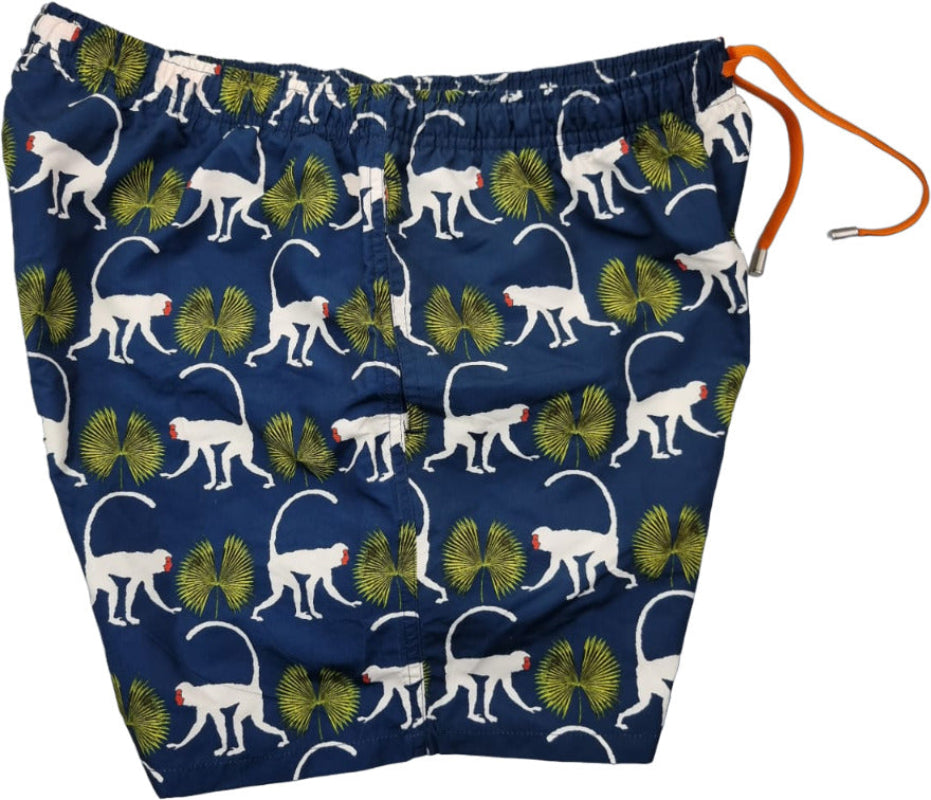 Boxer mare uomo Gallo in fantasia blu, pantaloncini in poliestere, stile mare e piscina, Made in Italy, taglia XXL.