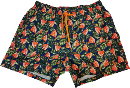 Boxer mare uomo Gallo con fantasia anguria blu, verde e rosso, materiale italiano, adatti per sport acquatici e tempo libero.