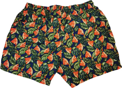 Boxer mare uomo Gallo con fantasia anguria blu, verde e rosso, realizzato in Italia, ideale per sport acquatici e tempo libero