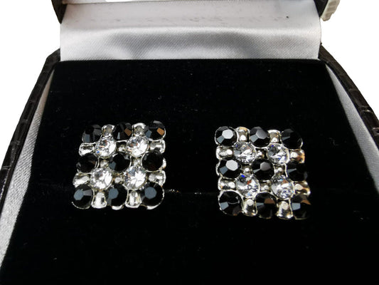 Gemelli per polsini Paolo da Ponte - fantasia pietre nere e trasparenti incastonate su acciaio - colore nero/acciaio