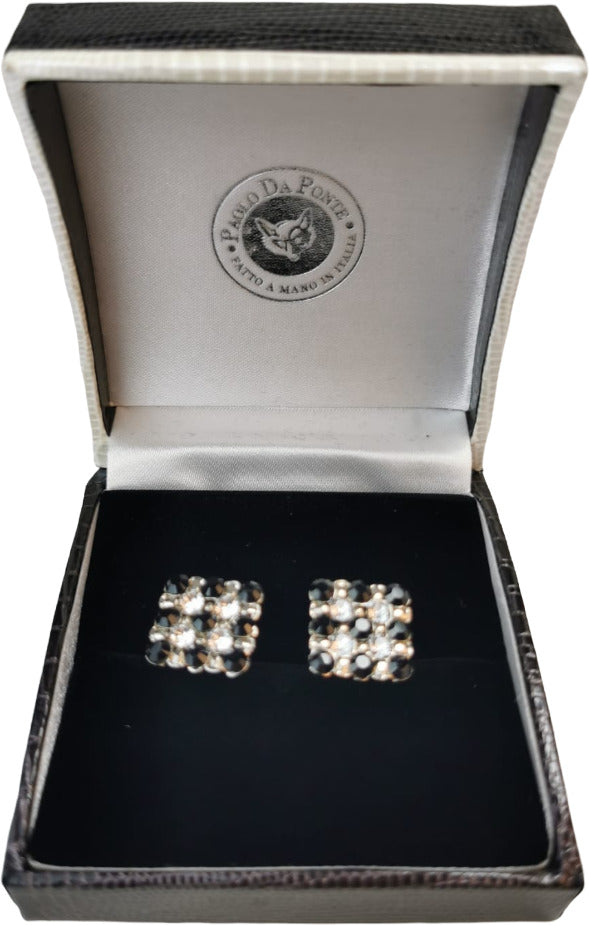 Paolo da Ponte cufflinks - black and clear stone pattern set in steel - black/steel color