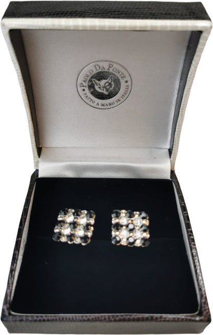 Paolo da Ponte cufflinks - black and clear stone pattern set in steel - black/steel color