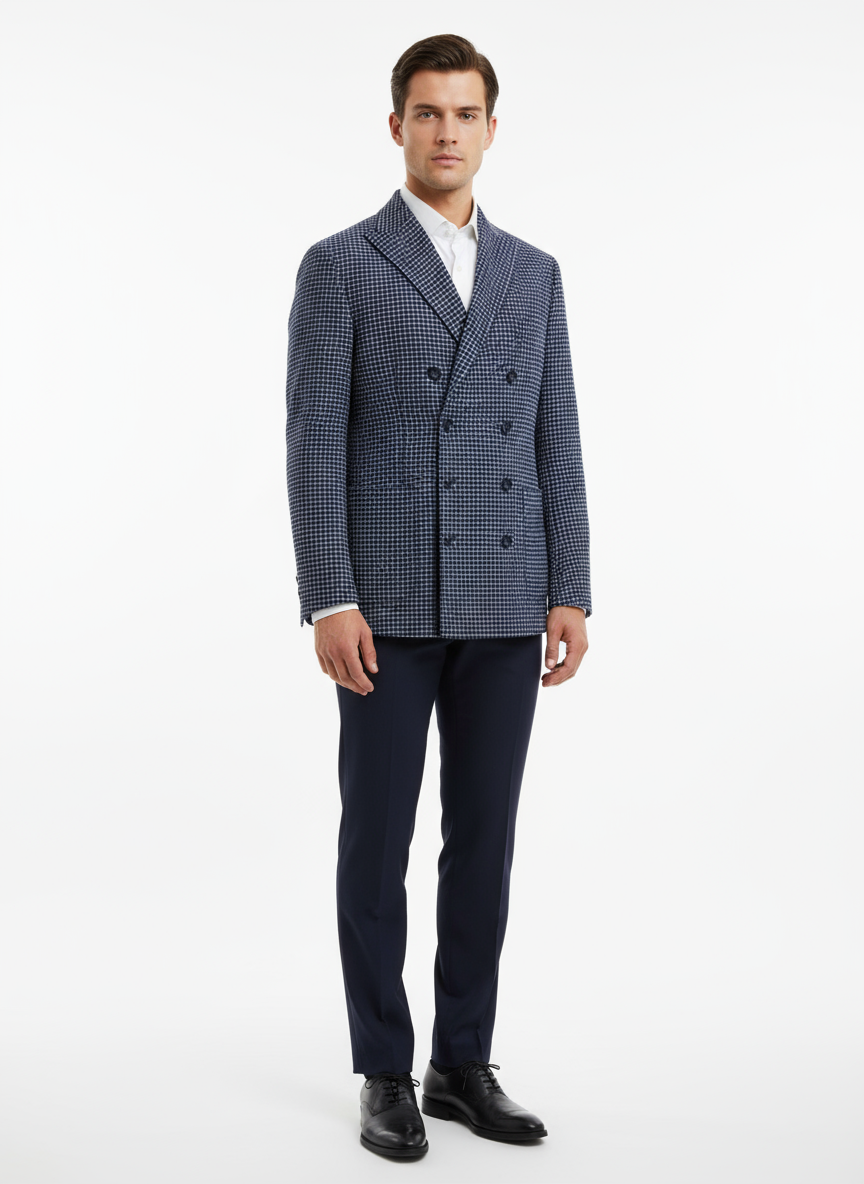 Giacca uomo THE GIGI - Doppio petto - Quadri piccoli Blu/bianco