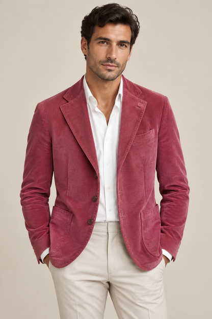 Giacca uomo L.B.M. 1911 tre bottoni velluto rigato indossato fronte