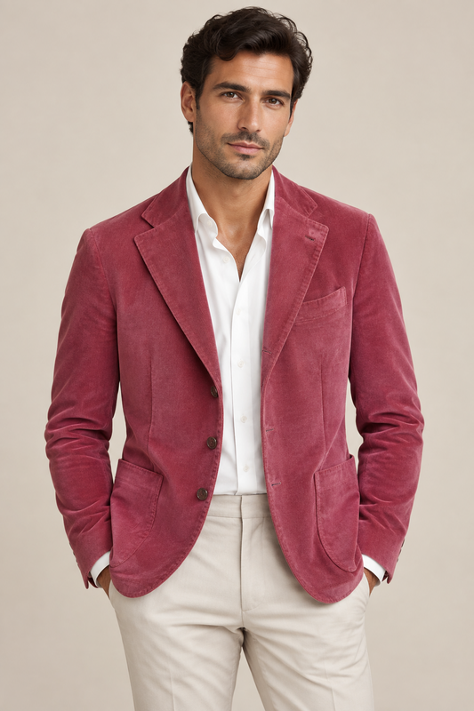 Giacca uomo L.B.M. 1911 tre bottoni velluto rigato indossato fronte
