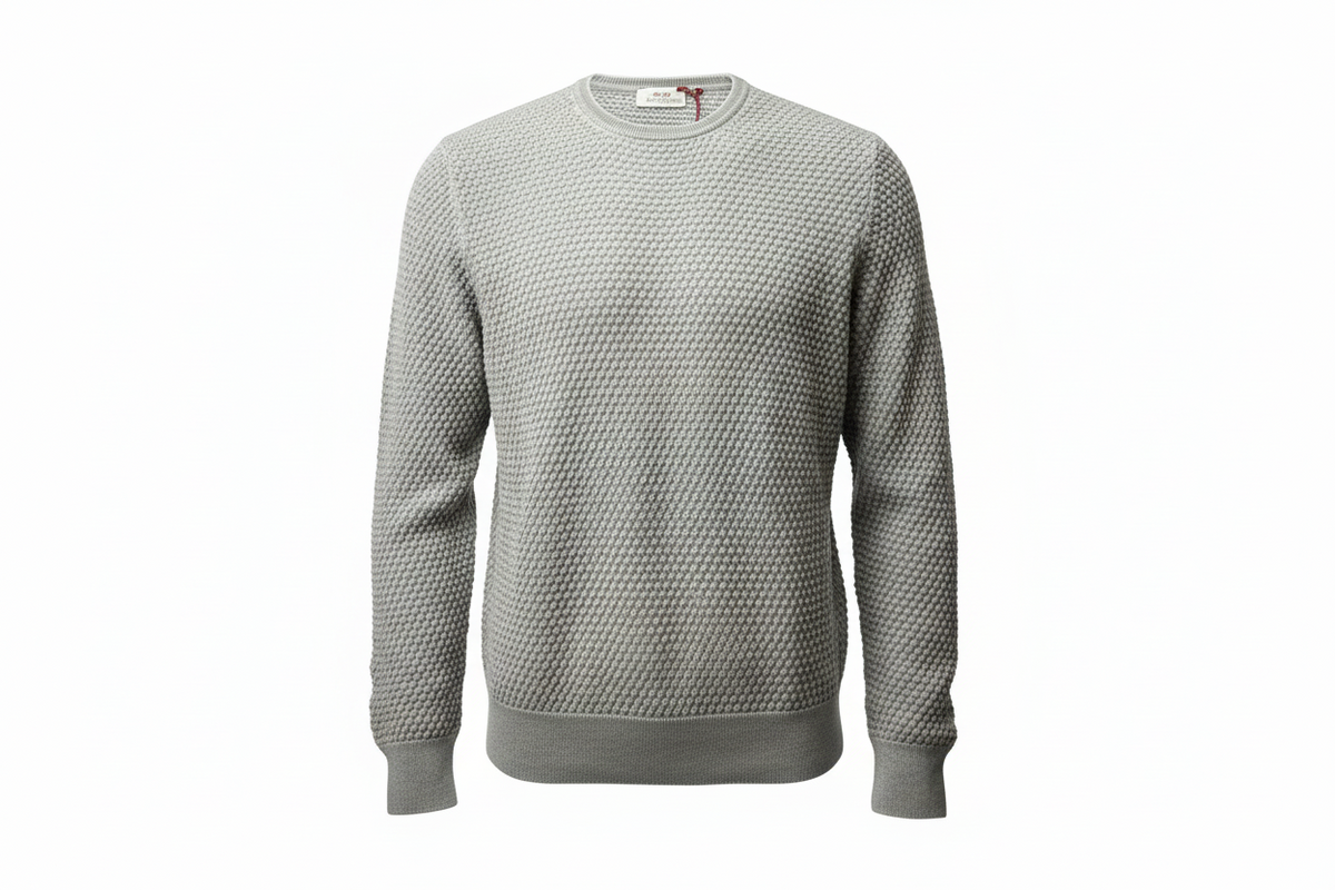 Maglia uomo Gran Sasso girocollo in tessuto grigio, moda uomo, abbigliamento maglie e maglioni, dettaglio fronte.