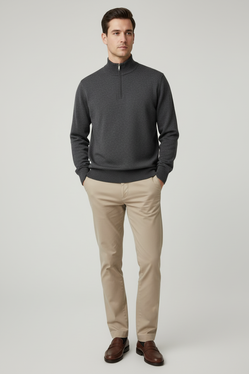 Maglia uomo Gran Sasso lupetto mezza zip in 100% lana vergine colore grigio scuro, abbigliamento moda uomo Made in Italy.